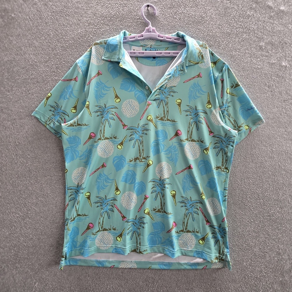 Chubbies‎ Men Polo XL Light Blue Graphic Golf Shirt Performance